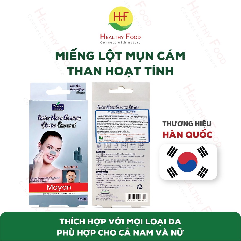 [HÀN QUỐC] - Miếng dán mũi lột mụn cám Mayan (Hộp 4 Miếng) - Se nhỏ lỗ chân lông, sạch mụn cám