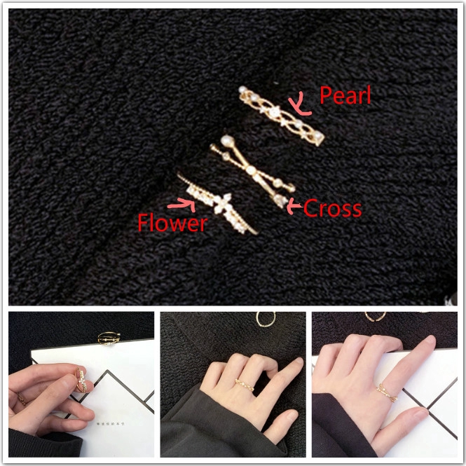 Bộ nhẫn Zircon đính đá ngọc trai thời trang hàn quốc cho nữ