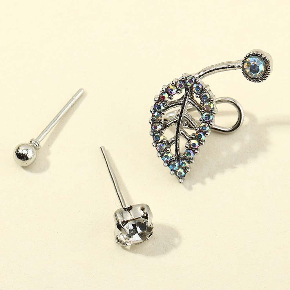 Bông Tai Hình Chiếc Lá Đính Đá Thời Trang Dành Cho Nữ|Khuyên Kẹp Vành Tai