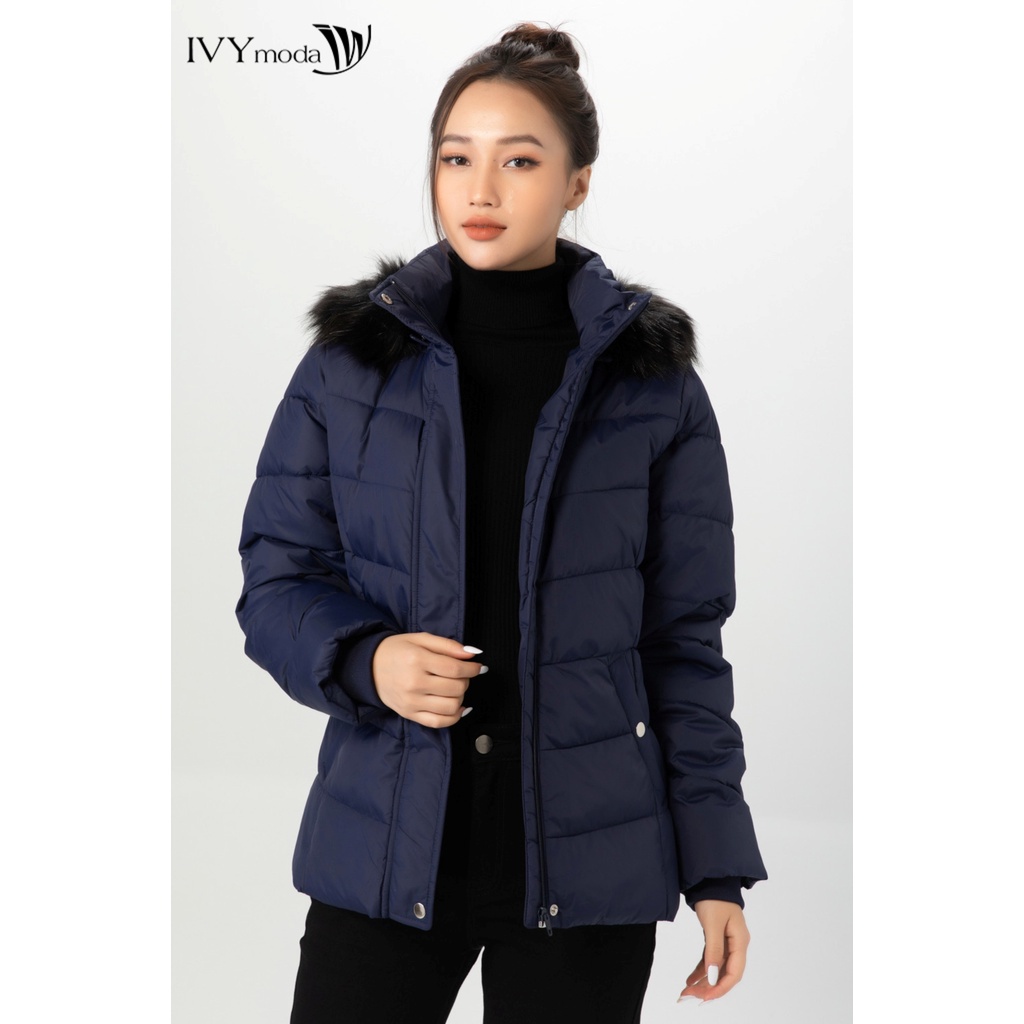 Áo khoác phao cổ viền lông dáng suông nữ IVY moda MS 70B9103