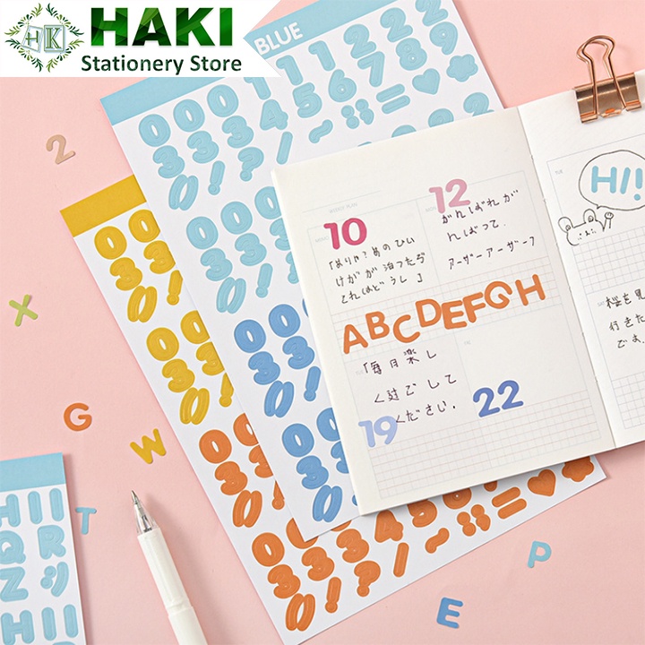 Sticker cute chữ số HAKI, hình dán cute 2 tấm sticker trang trí sổ đáng yêu dễ thương giá rẻ ST28