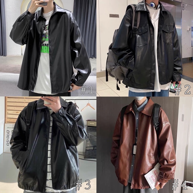Áo Khoác Leather Jacket Da PU Form Rộng Oversize Màu Đen Nâu Tay Dài Nam Nữ