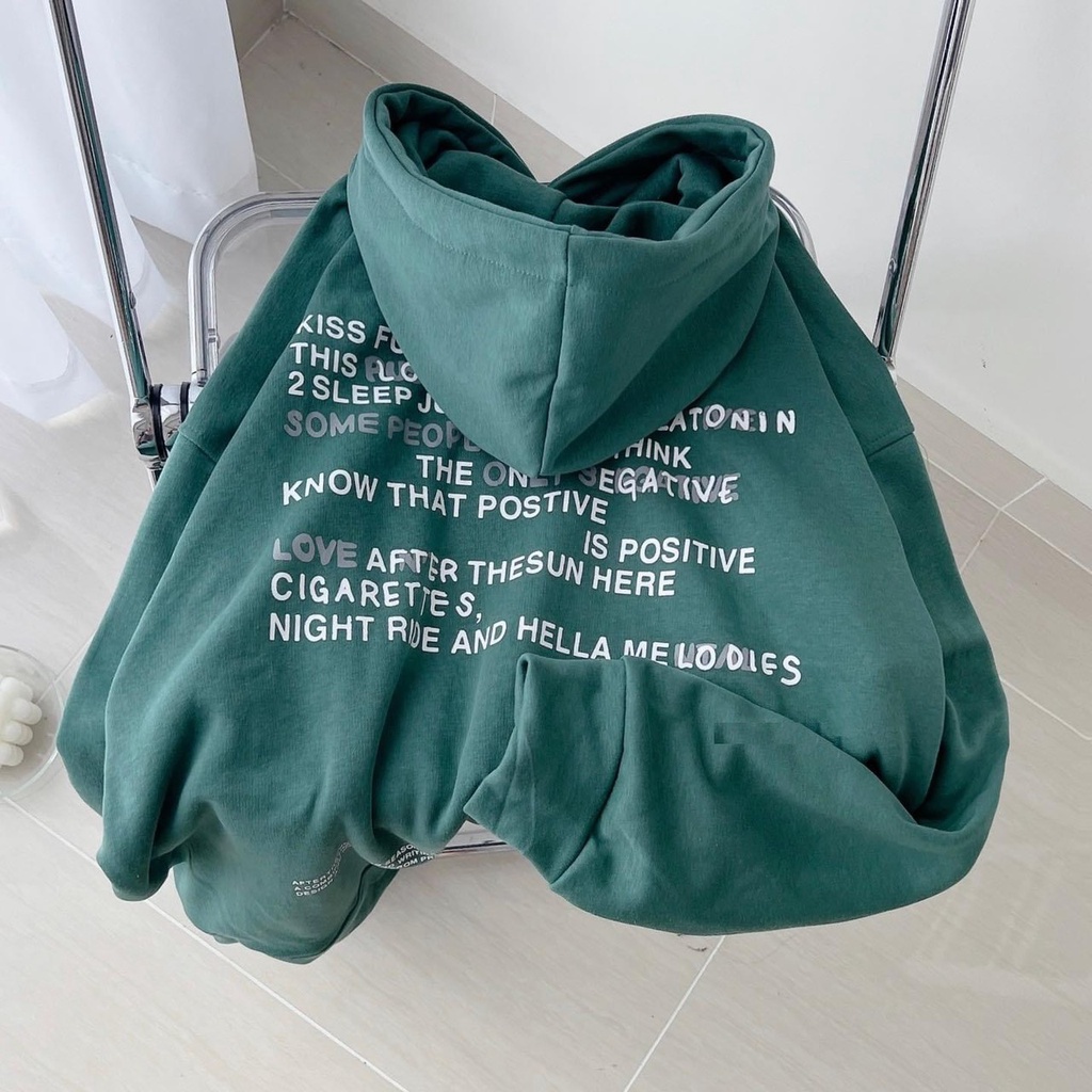 Áo Hoodie After Lưng Chữ Unisex Nỉ form rộng tay bồng màu XANH | ĐEN mũ 2 lớp kiểu hàn quốc