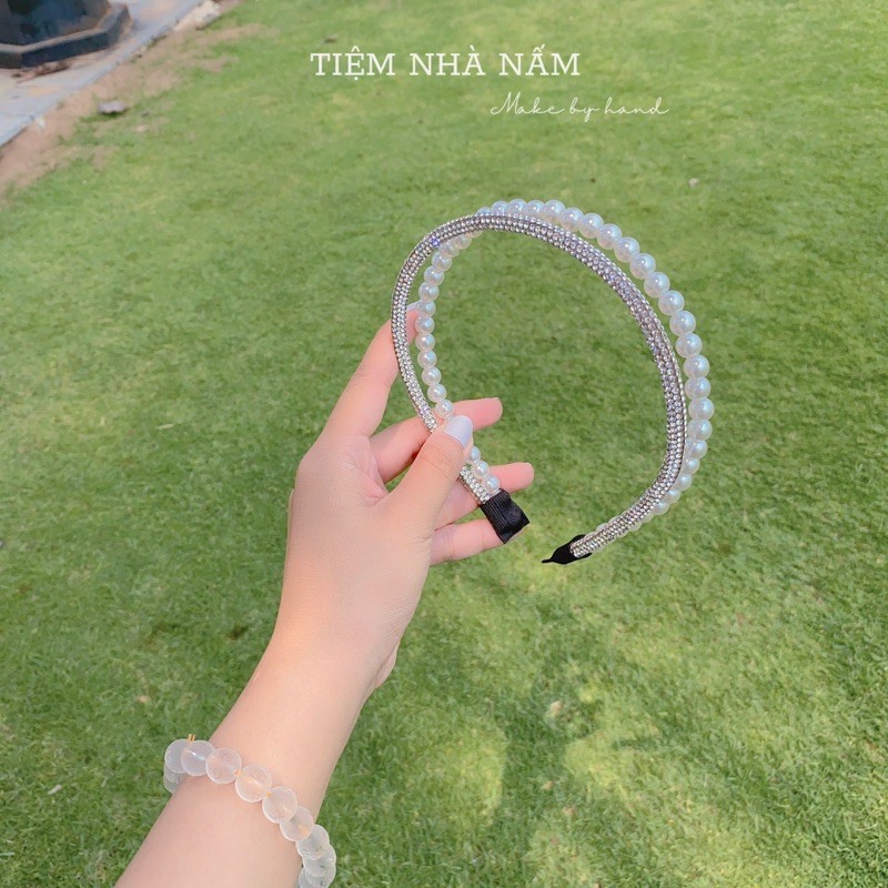 🎀 BỜM / CÀI TÓC NGỌC TRAI GIẢ PHỐI CÀI KIM TUYẾN HÀN QUỐC - [ Nhà Nấm handmade]