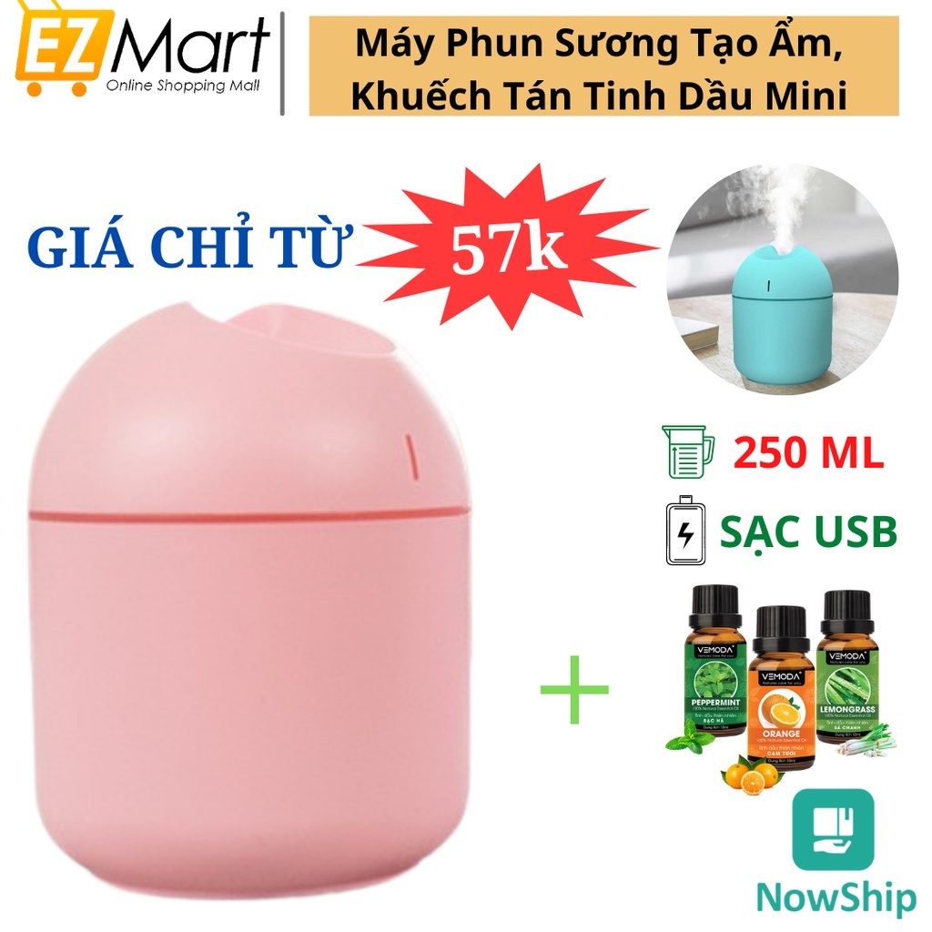 Tặng Đèn Led USB Máy Phun Sương Tạo Ẩm Khuếch Tán Tinh Dầu Mini Để Bàn 250Ml Mẫu Mới 2021-Nhỏ Gọn, Tiện Lợi