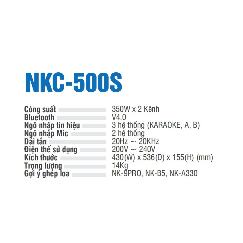 Ampli NIKOCHI NKC-500S - Công suất 700W/2CH, Kết nối Bluetooth