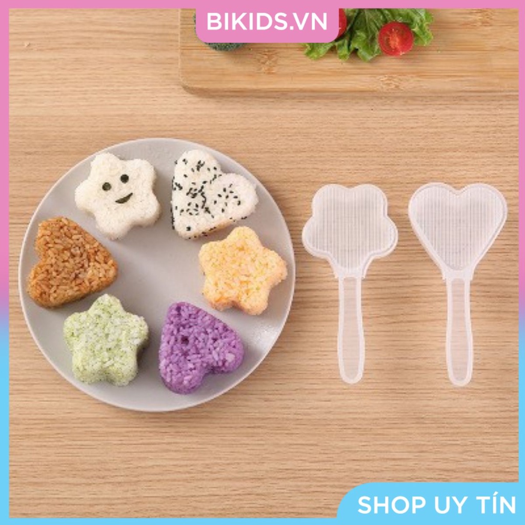 Set 2 khuôn sushi/ép cơm tim hoa có tay cầm
