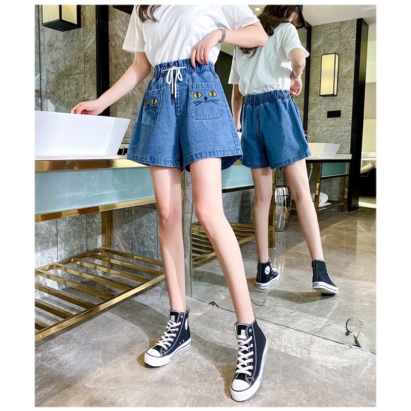 quần short big size màu xanh lưng thun 2 túi mặt mèo size 75-95kg