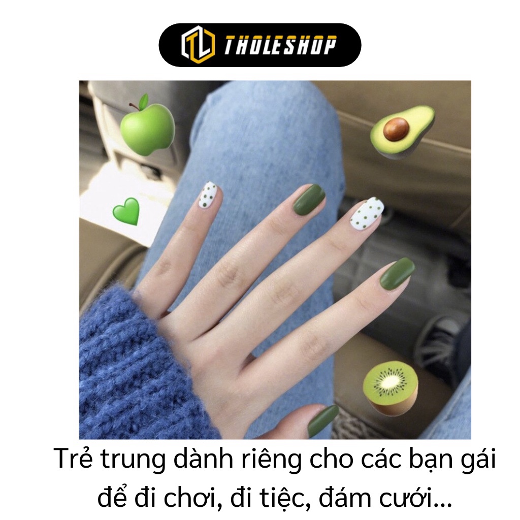 [SGD] Móng Tay Giả - Bộ Nails 24 Móng Giả Màu Xanh Chấm Bi Đa Dạng, Thời Trang Nữ 8979