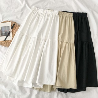 (ORDER) Chân váy midi xòe dài phối viền xếp ly đơn giản vintage Hàn Quốc