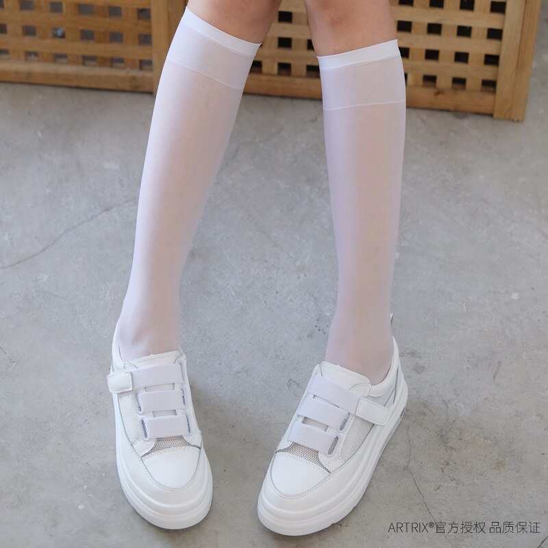 Womens Thin Summer Nylon Knee Socks White Stockings Girls korean japanese kawaii lolita Socks Thigh High Knee Socks long socks