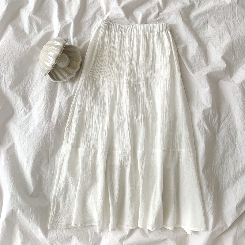 Chân váy Trắng Midi dài 2 lớp Lưng cao Form Chữ A Ulzzang Hàn Quốc Váy Dài Thiết kế Cạp cao Thời trang | BigBuy360 - bigbuy360.vn