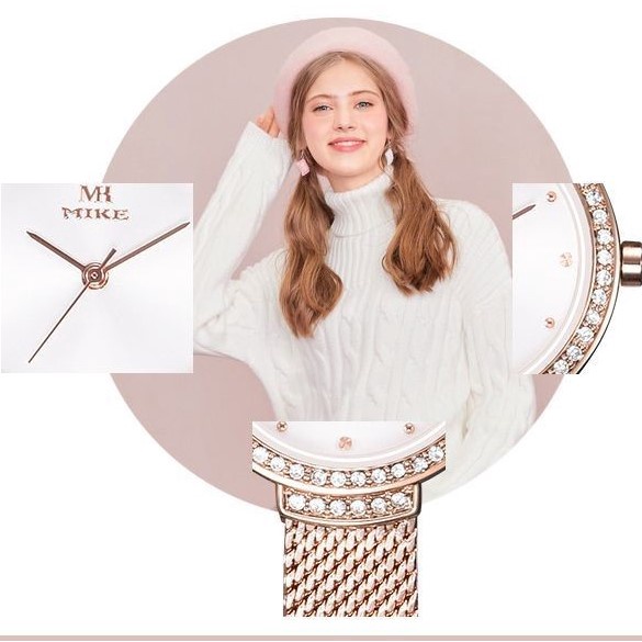 Đồng hồ nữ dây kim loại Mike 8306L mặt tròn chính hãng, chống nước bảo hành 12 tháng