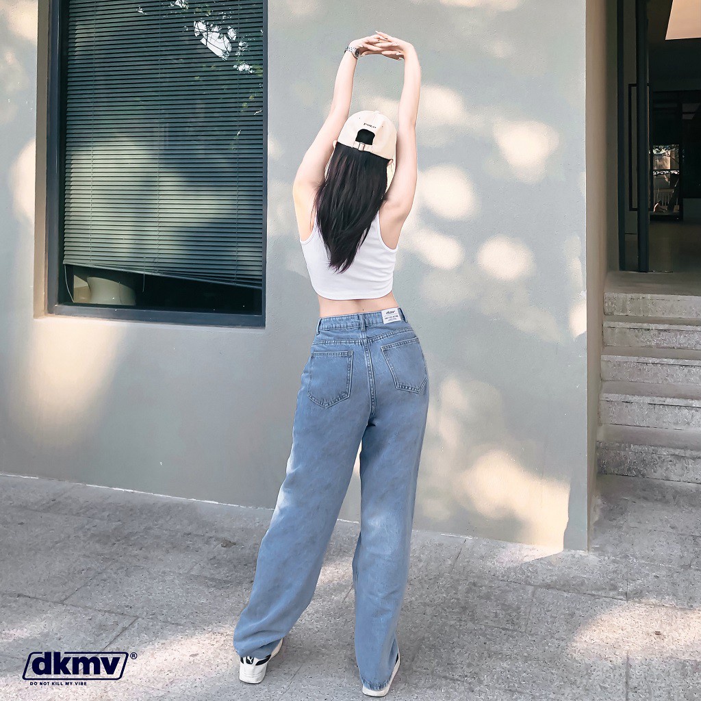 Quần jean nữ ống rộng lưng cao trơn DKMV màu xanh đậm - Quần bò nữ Skinny Blue