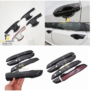 Honda civic 2016-2020 - bộ sản phẩm ốp tay cầm cửa và hõm cửa xe vân carbon