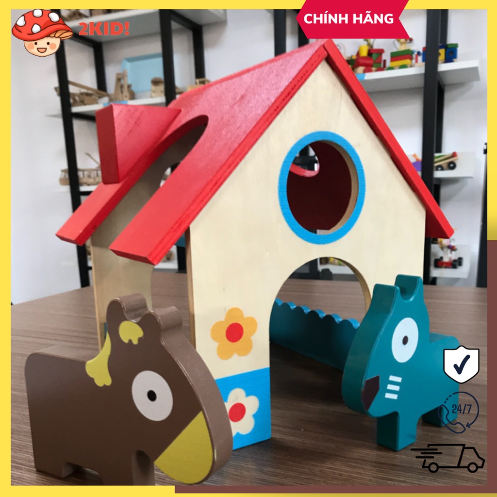 Đồ chơi trẻ em hình Ngôi nhà nuôi thú bằng gỗ cho bé, Đồ chơi gỗ Việt Nam xuất khẩu dành cho bé mầm non