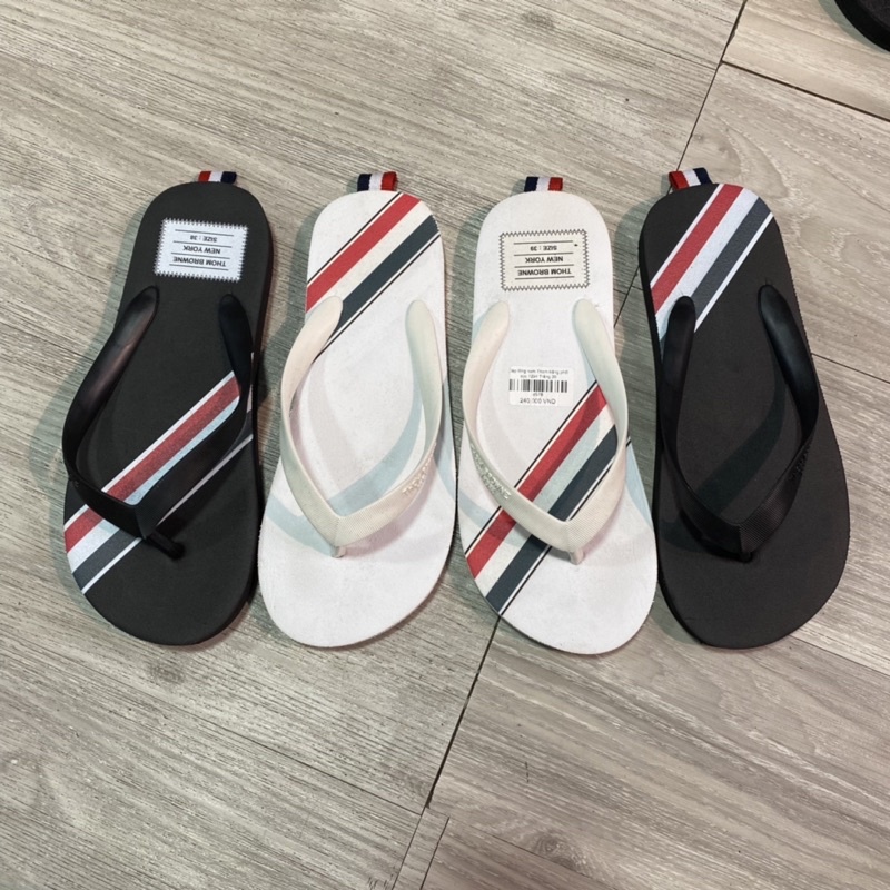 Dép tông nam Thom trắng phối sọc 1294, kẹp tông nam Thom quai cao su đẹp new