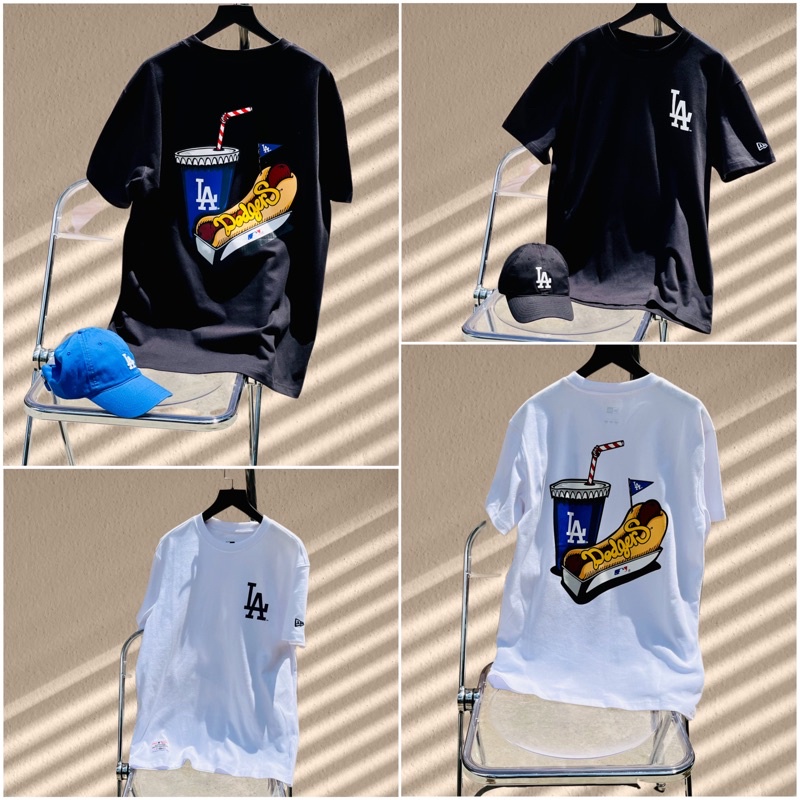 [CHÍNH HÃNG] ÁO THUN NEW ERA HOTDOG LA DODGERS TRẮNG ĐEN  - ÁO TSHIRT FULL TAG - UNISEX NAM NỮ - HÀNG NHẬP KHẨU