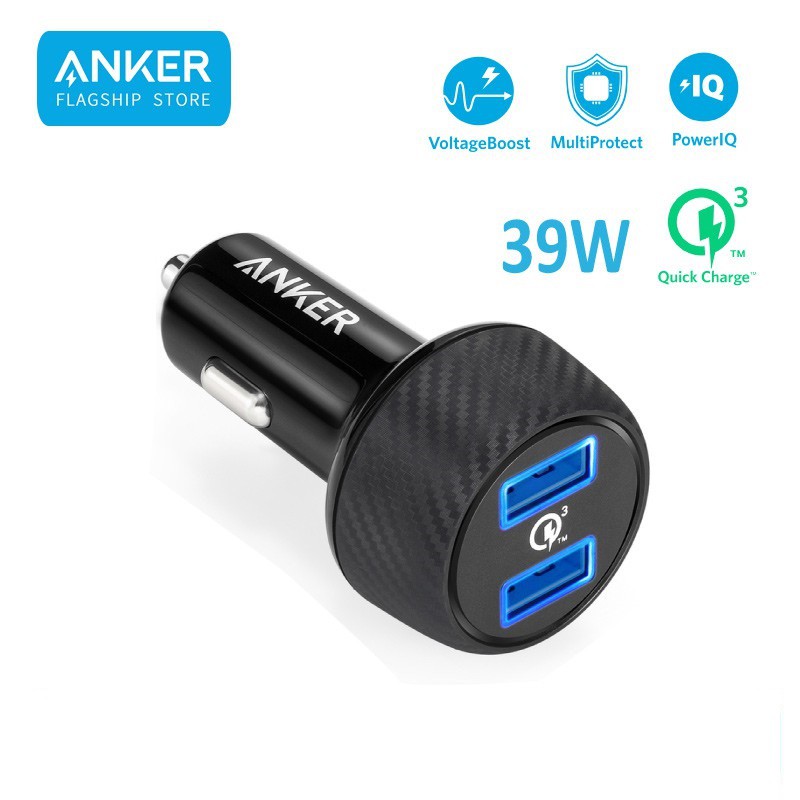 Tẩu Sạc trên ô tô xe hơi Anker PowerDrive Speed 2 39W - A2228/Anker 2 cổng PowerDrive 2, 24w] - A2310