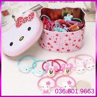 Dây cột tóc hộp Hello Kitty cho bé gái gồm 40 dây thun cột tóc