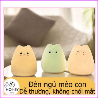 Đèn ngủ mèo con silicon, mềm mại dể thương và thay đổi đèn màu cảm ứng