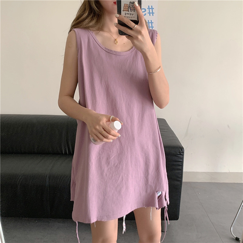 Áo thun SUXI sát nách dáng dài rộng phong cách Hàn Quốc cá tính dành cho nữ