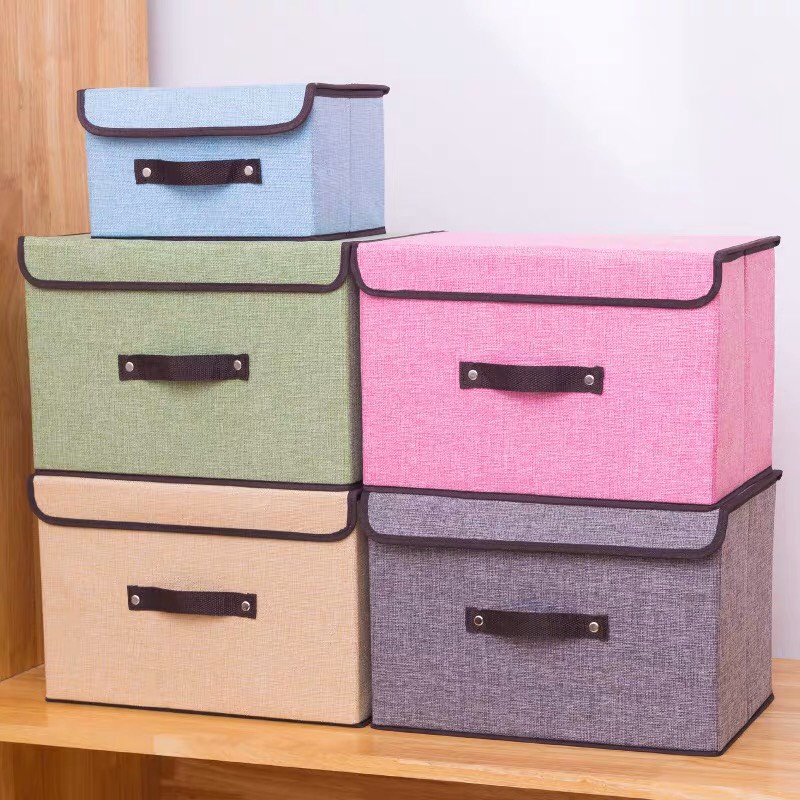 Combo 2 hộp vải đựng đồ thùng đựng quần áo đồ lót đồ chơi đa năng bằng vải cứng cắp có nắp đậy 8 lít,18 lít 88188