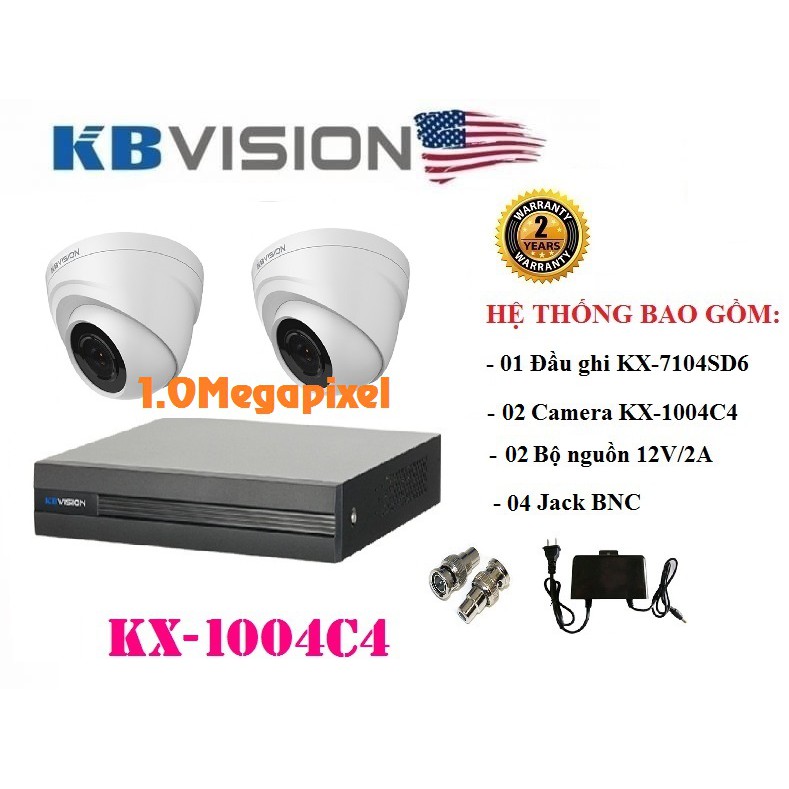 TRỌN BỘ 2 CAMERA 1.0MP KBVISION KX-1004C4