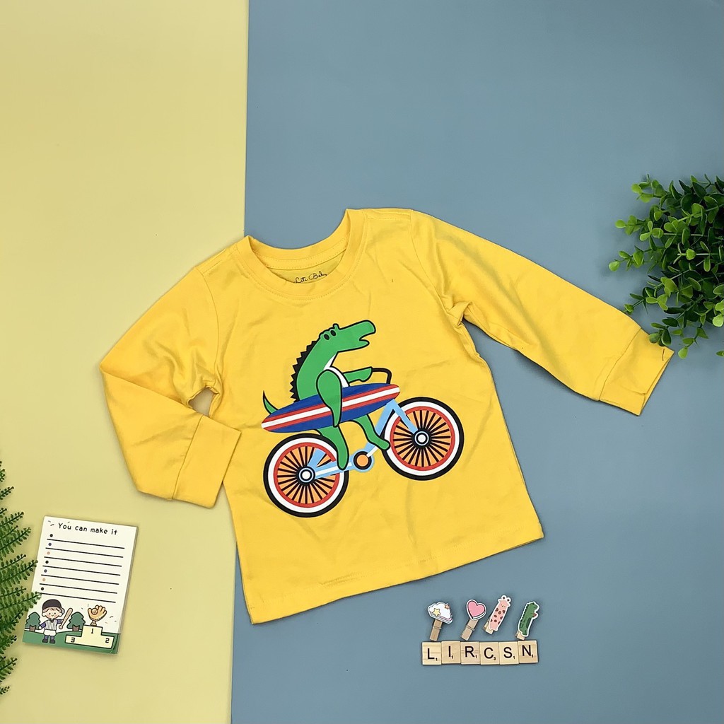 Áo cotton thu đông bé trai dài, phối tay in hình size 6-10T, cho bạn từ 19-30kg, chất cotton dày dặn, đanh tay. Lô 2