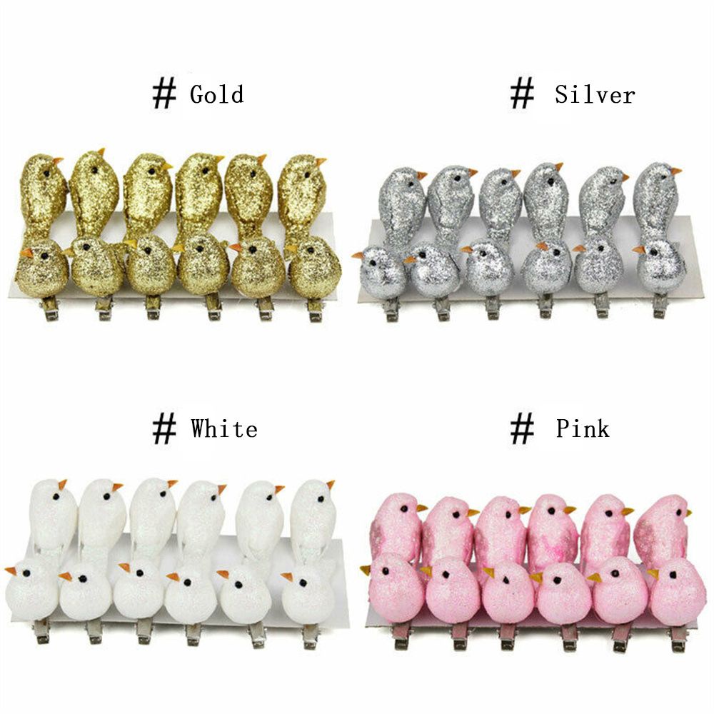 Set 12 chú chim nhân tạo dễ thương dùng để trang trí cây thông giáng sinh