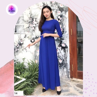Áo dài trơn lụa nhật 2 tà/Xanh coban