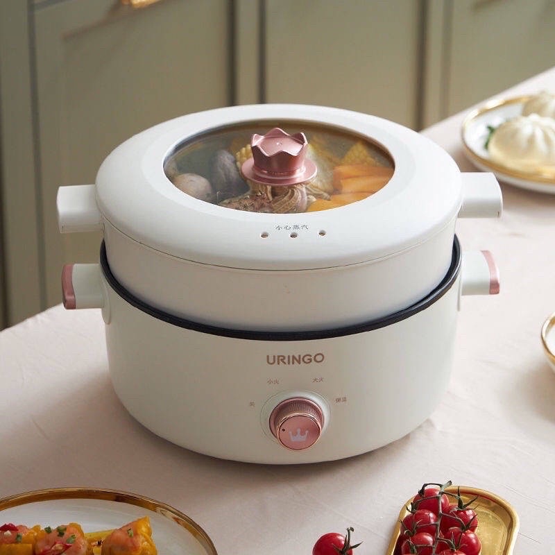 Nồi lẩu điện URINGO 3L kèm xửng hấp chính hãng