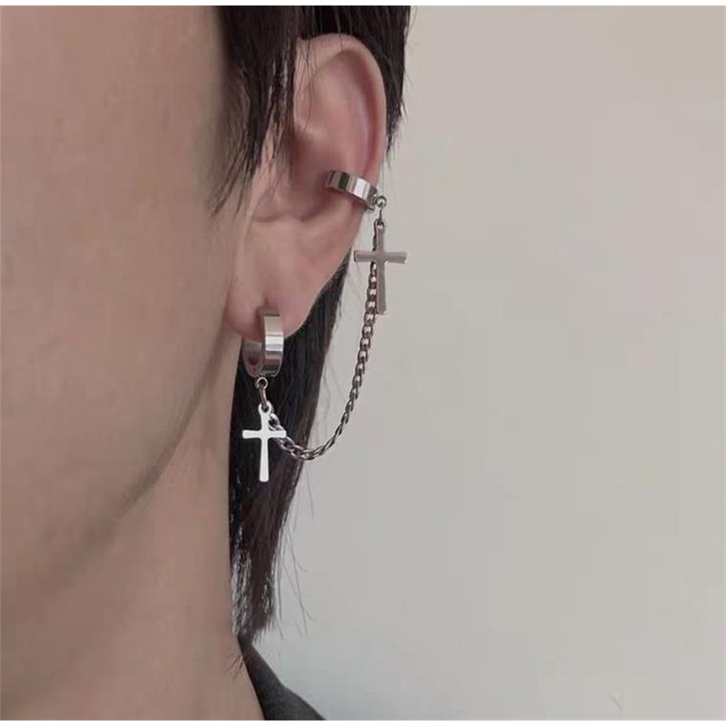 Khuyên tai kẹp vành tai hình chữ thập thời trang cá tính dành cho nam và nữ 22156