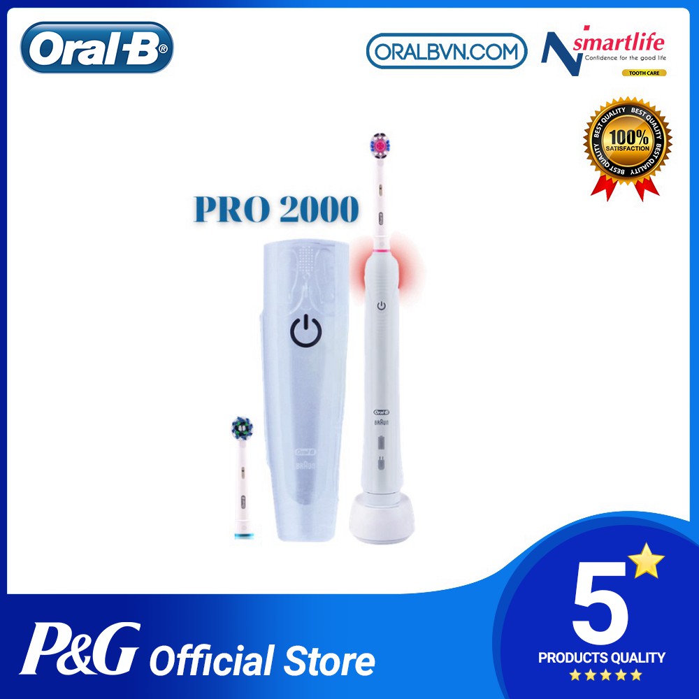 [AUTH] Bàn chải đánh răng điện tự động Oral B Pro 2000 xanh dương làm sạch răng, hạn chế viêm nướu tặng kèm hộp du lịch