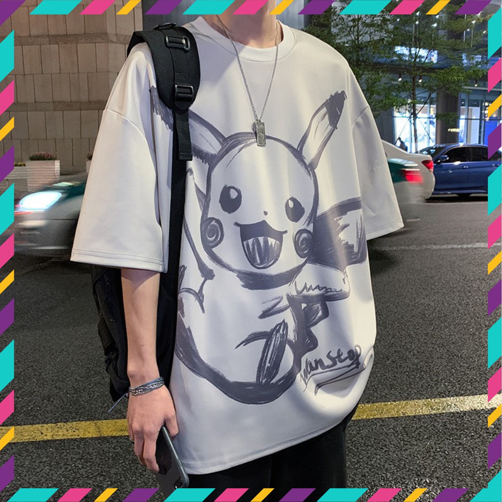 Áo thun tay lỡ nam nữ in hình pikachu siêu hot | BigBuy360 - bigbuy360.vn