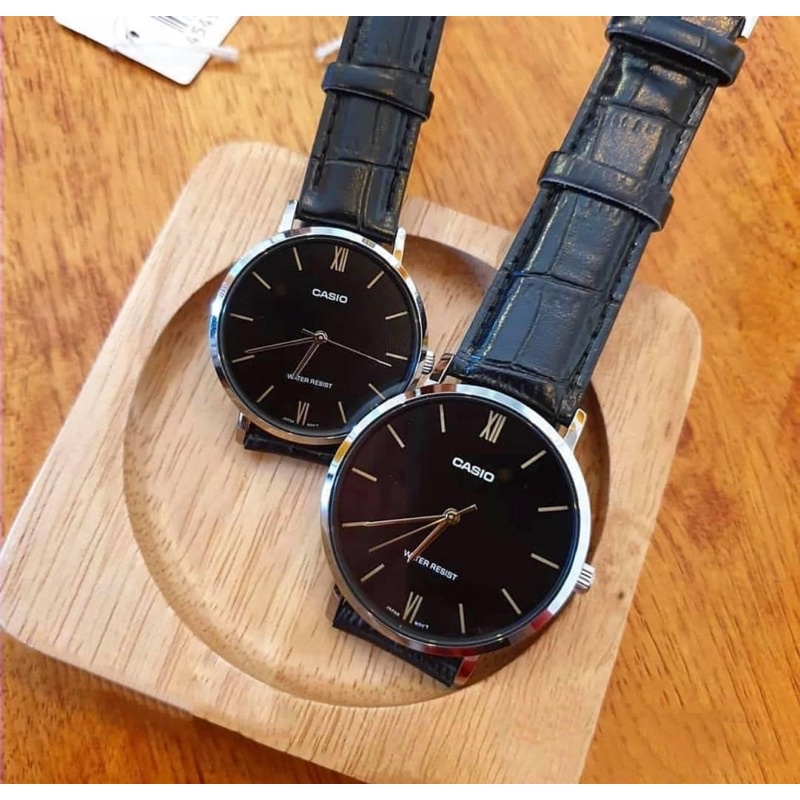 Đồng hồ Nữ Casio LTP-VT01L-1B, đồng hồ chính hãng, dây da đen mặt đen