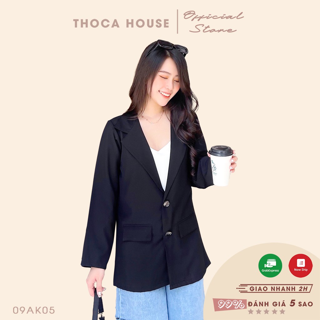 Áo khoác blazer vest đen, xanh, nude, trắng 2 túi nấp THOCA HOUSE vải dày freesize phù hợp đi làm công sở, sự kiện | BigBuy360 - bigbuy360.vn