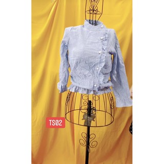 Áo somi sọc xanh nhạt viền tiểu thư size S/XS.TS02