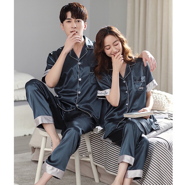 Bộ Lụa Satin Mặc Nhà Cặp Đôi ☘️Đồ Ngủ Pijama Lụa Cao Cấp Mát Mềm Mịn Melody❤️IVY631