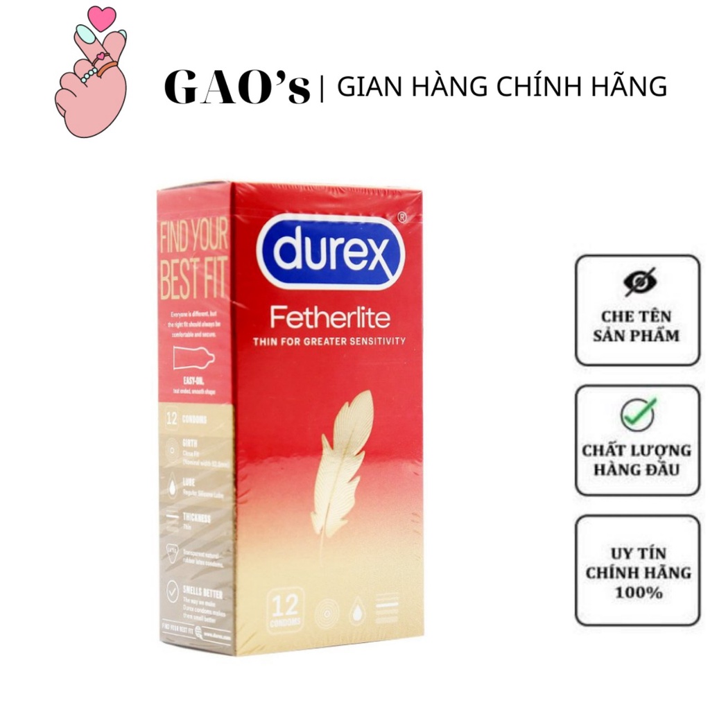 Bao cao su siêu mỏng Durex Fetherlite tăng va chạm chân thật loại 12 bao/hộp