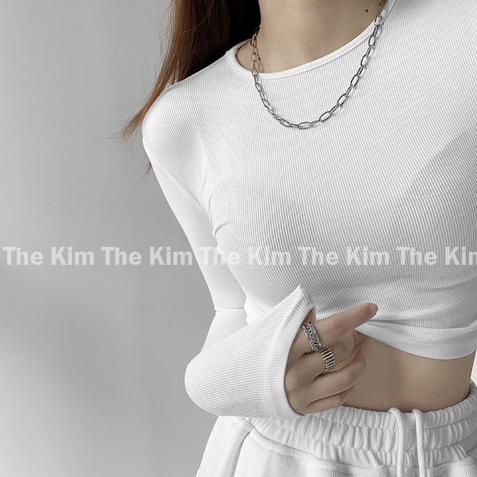 Áo thun tăm trơn cổ tròn dài tay dáng croptop nhiều màu , thun basic cho nữ ôm sát body tôn dáng sexy AD119