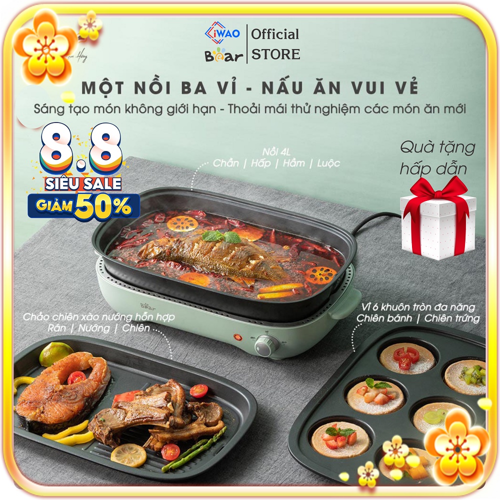 Nồi Lẩu Nướng 3 in 1 Bear SUBE004 Công Suất 1200w (DHG-C40D5) Chính Hãng Bảo Hành 18 Tháng