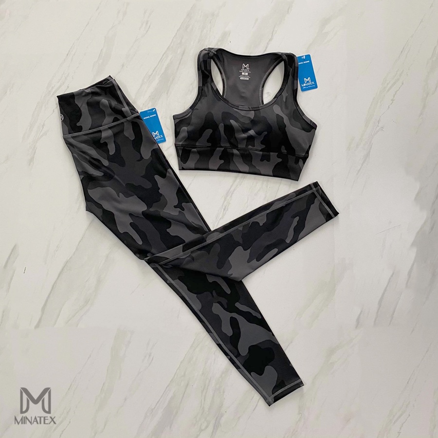 Bộ tập gym yoga họa tiết lính cá tính mạnh mẽ chất vải đanh mịn