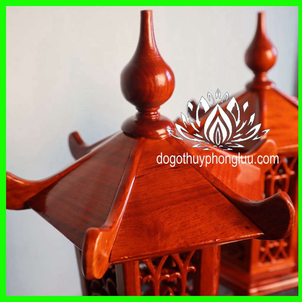 Đôi đèn thờ mái chùa tủ thờ gỗ hương cao 51cm