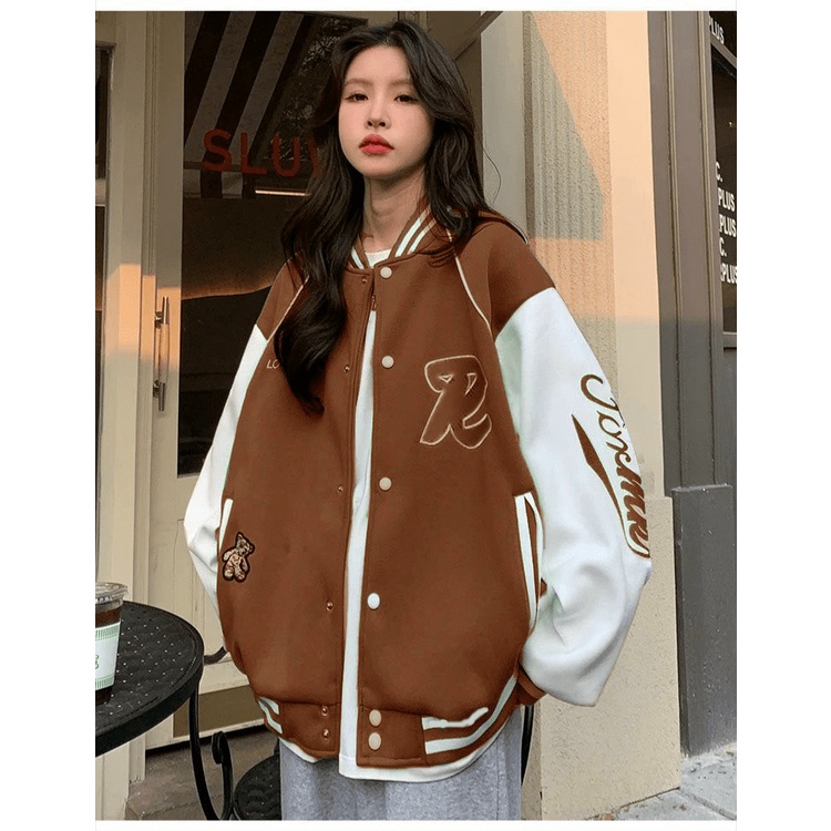 Áo Khoác Bomber Nữ Chất Nỉ Mềm Mịn Phối Tay Trắng Logo In Sắc Nét Form Rộng Che Nắng Chắn Gió Mặc Thoai Mái [NEW UNISEX]