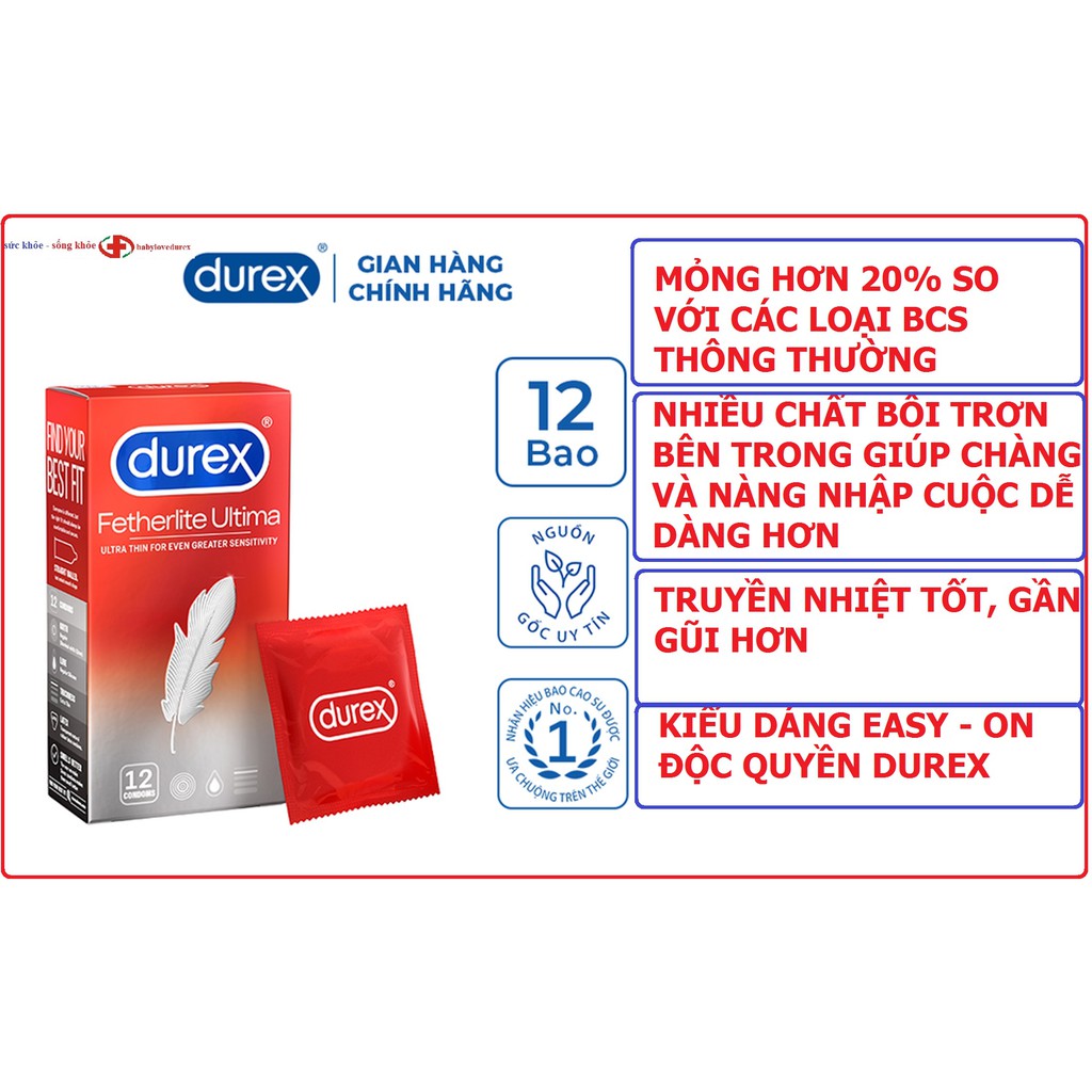 Bao cao su Durex Fetherlite Ultima siêu mỏng (12 bao/hộp) (Che tên SP)