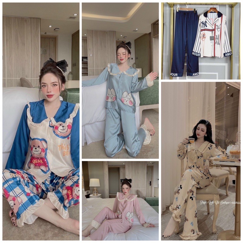 ( SIZE TỪ 45-58KG)ĐỒ BỘ LỤA SATIN, ĐỒ BỘ PIJAMA, BỘ DÀI TAY SANG CHẢNH THỜI TRANG