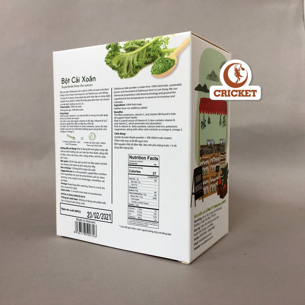 Bột Cải Xoăn Kale Sấy Lạnh Nguyên Chất Dalahouse 60g (20 gói x 3g)