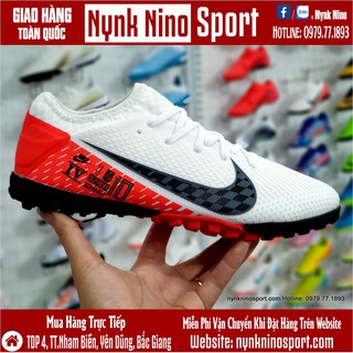 [Tặng Tất + Hộp] Giày Bóng Đá Mercurial Vapor 13 Pro Neymar Trắng Vạch Đen Gót Đỏ TF
