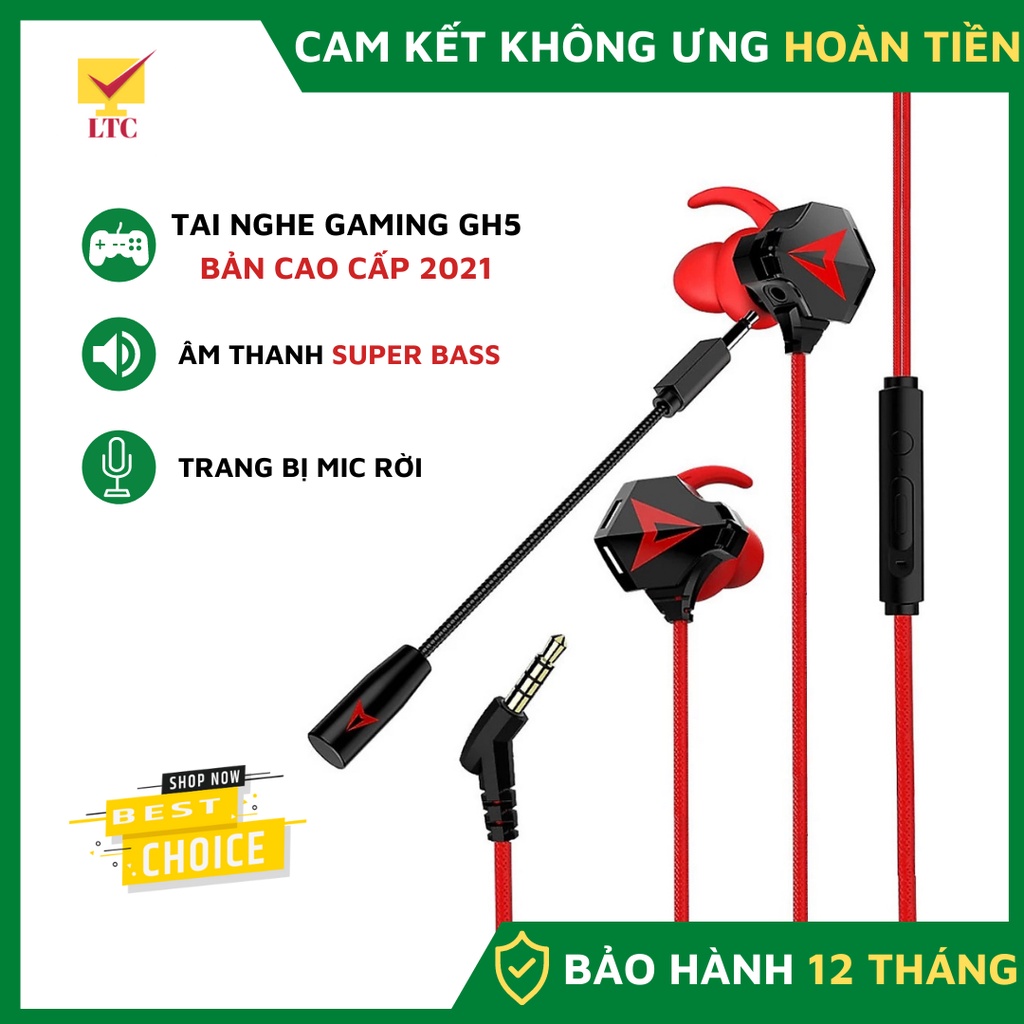 Tai Nghe Gaming Nhét Tai LTC GH5 PRO 2022 Cao Cấp, Âm Thanh SUPER BASS Cực Đỉnh, Có Micro Rời Cho PC, Laptop, Điện Thoại